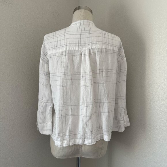 Vince Window Panel Popover Blouse Round Split Neck Linen Blend Lightweight Airy - Picture 2 of 16